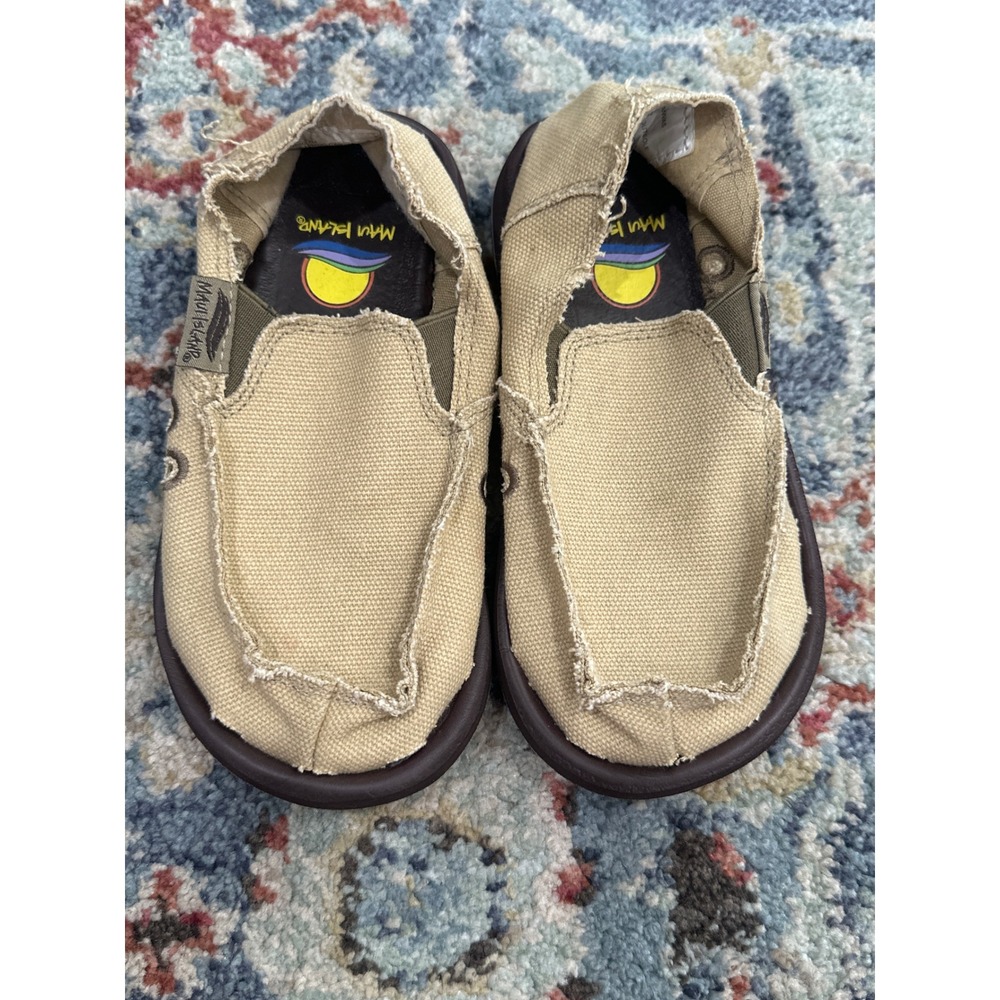 Maui Island Slip On Shoes Boys 12 Tan Canvas Distressed Frayed GUC